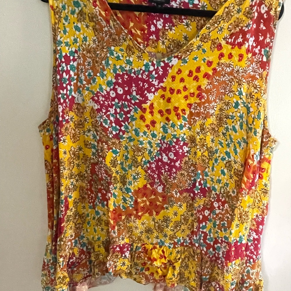 Jones New York Vibrant Floral Blouse - Yellow, Red, Orange